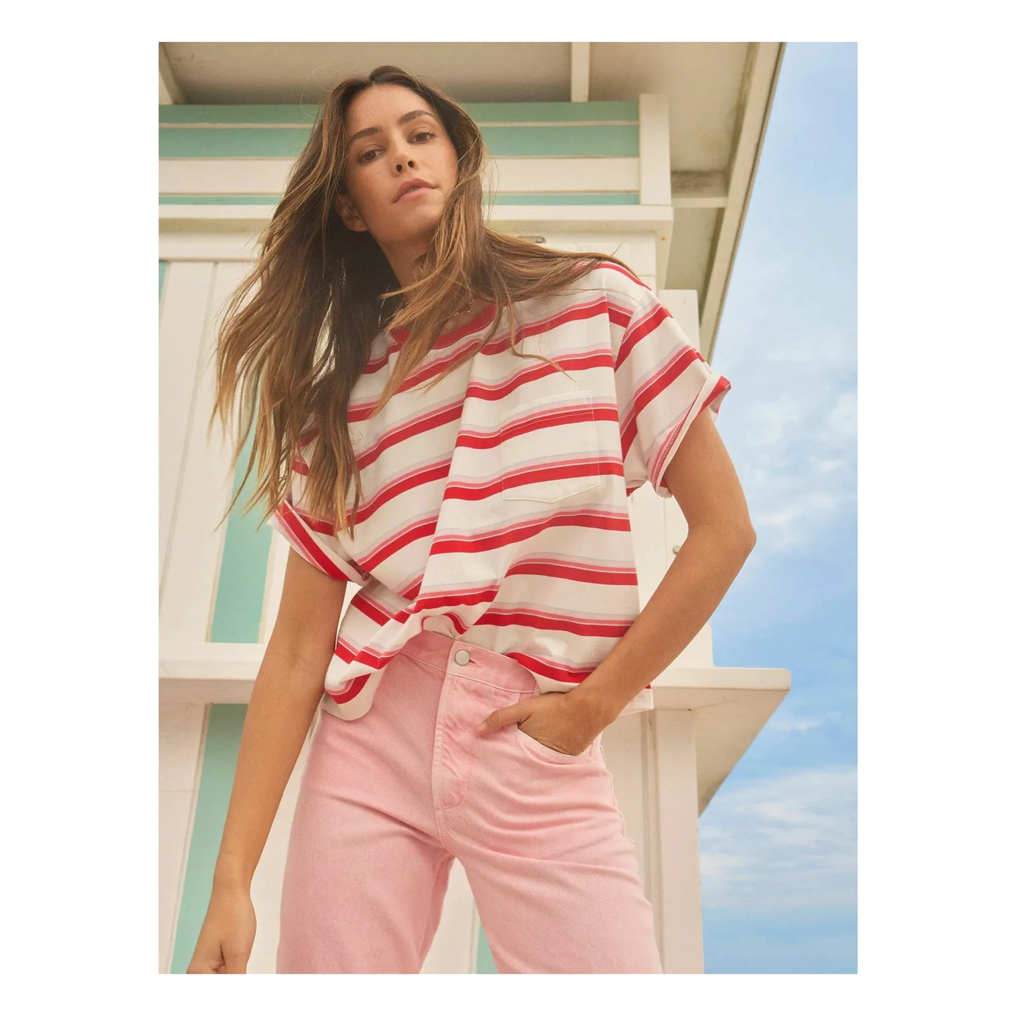 T-shirt Paulina Rayé | Blanc- Image produit n°1
