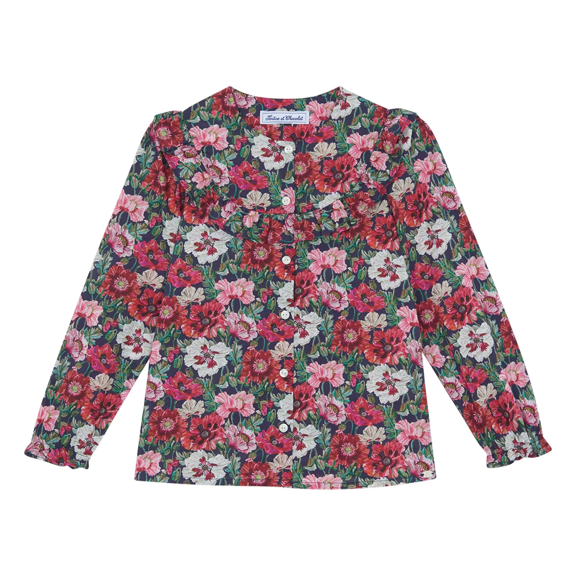 Tartine Et Chocolat Girls Magenta Floral Blouse With Ruffled Collar