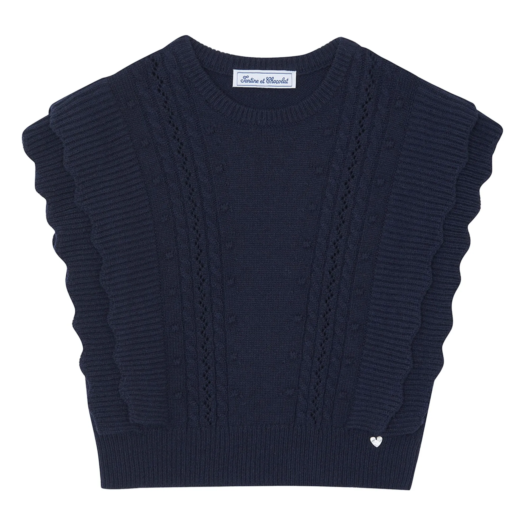 Tartine Et Chocolat Girls Navy Blue Sleeveless Wool Sweater