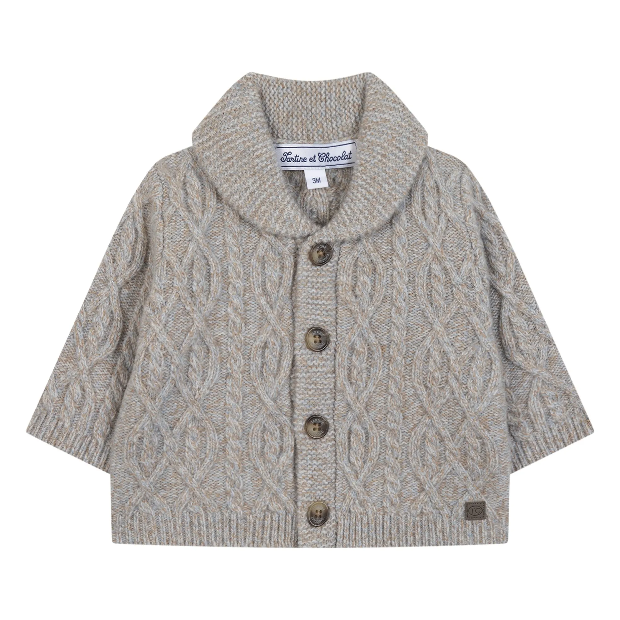 Tartine Et Chocolat Men's Grey Blue Wool Twisted Cardigan
