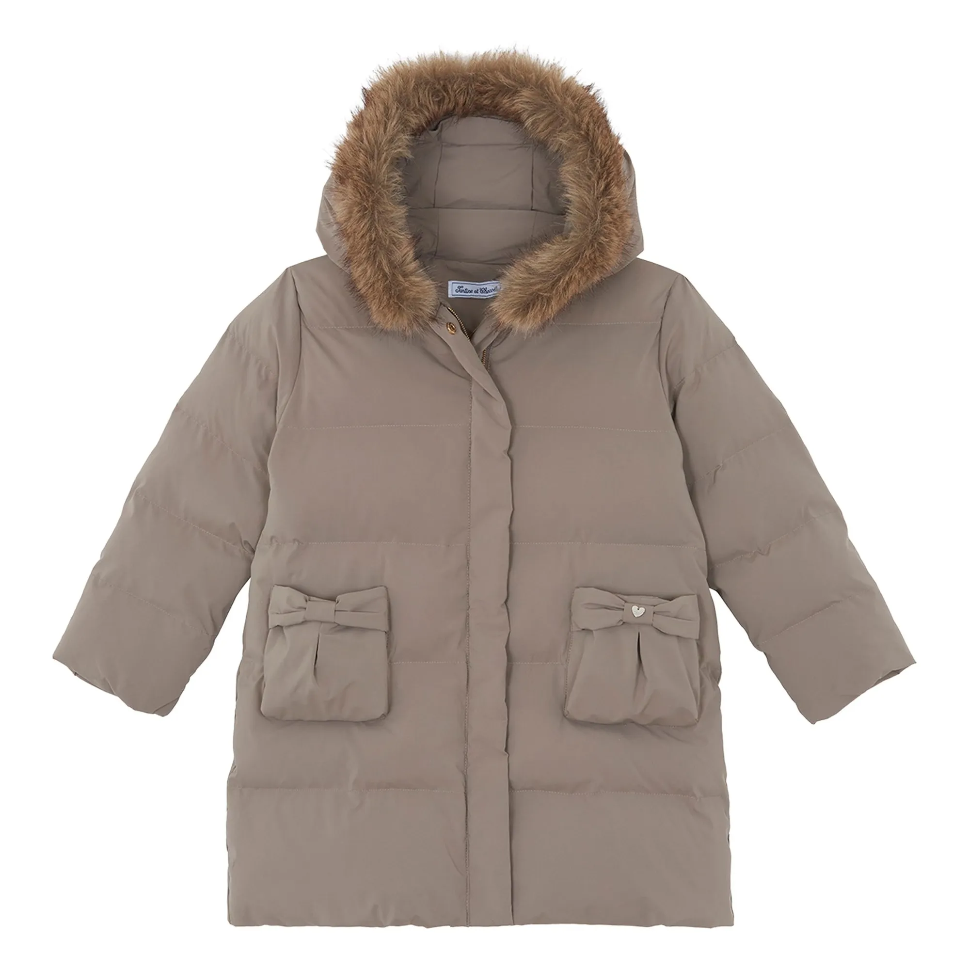 Tartine Et Chocolat Girls Taupe Brown Knotted Down Jacket
