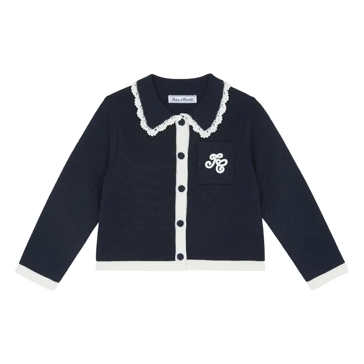 Chaleco bordado de lana | Azul Marino- Imagen del producto n°0