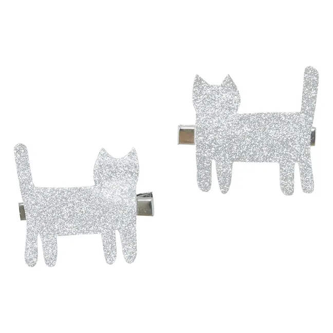 Lot de 2 Barrettes Chat | Argenté