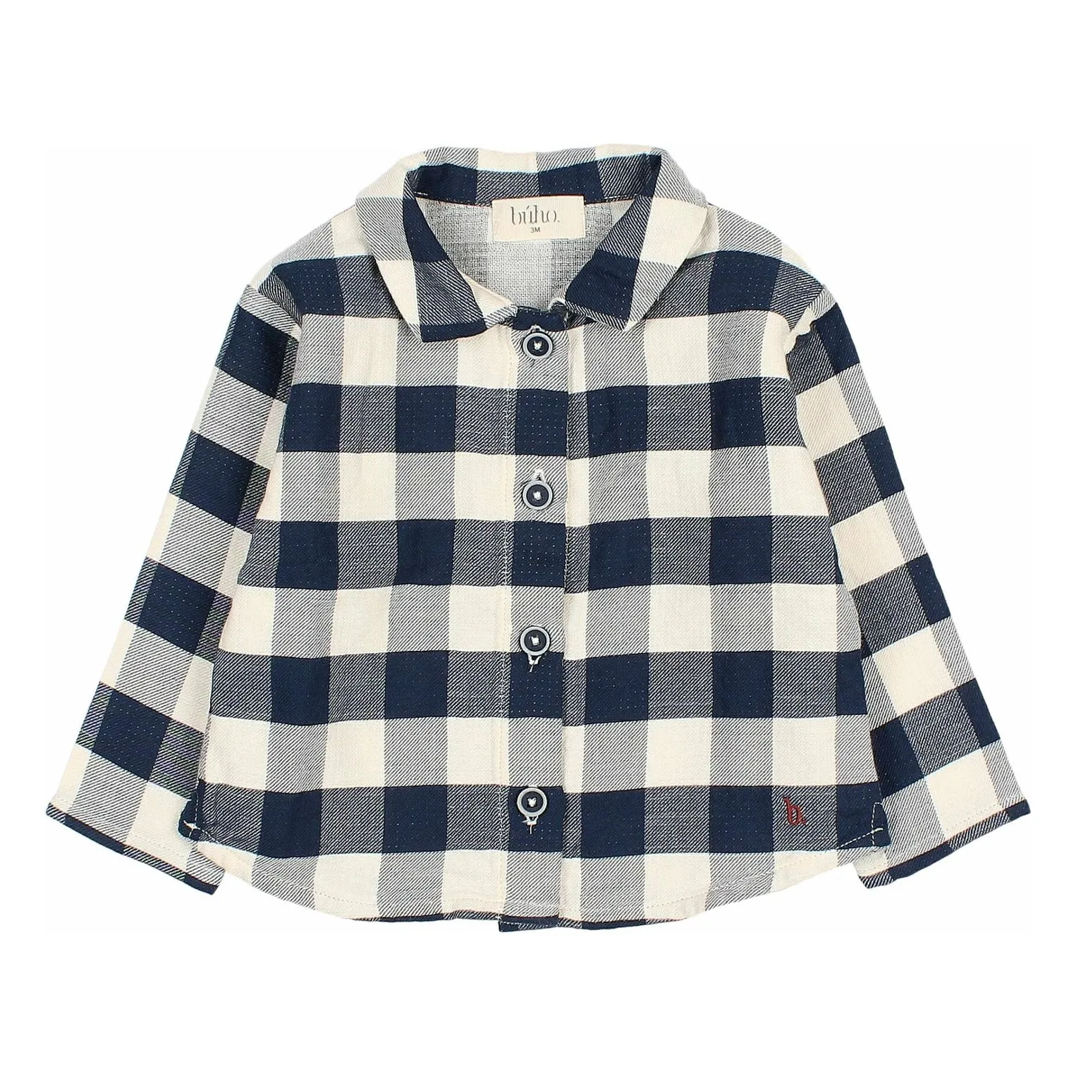 Búho Navy Blue Baby Gingham Checkered Shirt