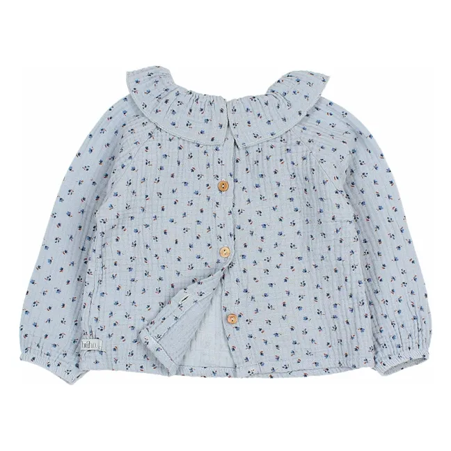 Blouse Volants Gaze de Coton Bio | Bleu gris