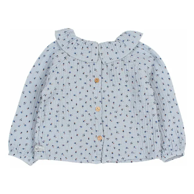 Blouse Volants Gaze de Coton Bio | Bleu gris