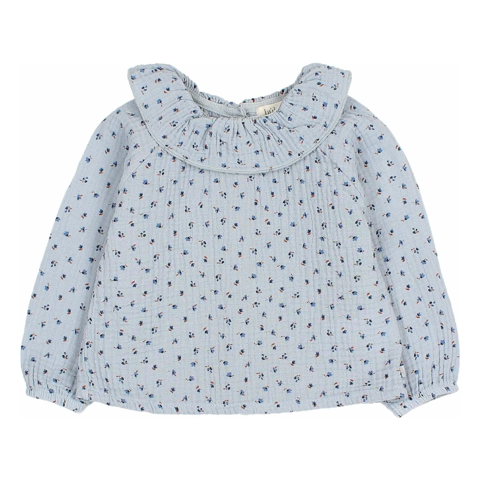Búho Grey Blue Organic Cotton Gauze Ruffle Blouse