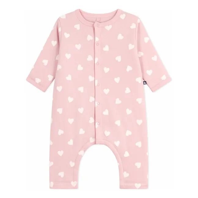 Combinaison Cœurs Coton Ouatiné | Rose pâle