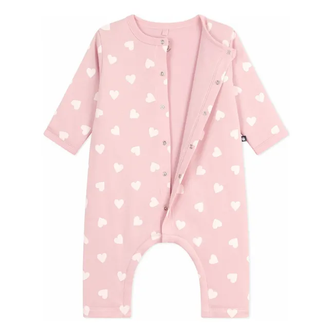 Combinaison Cœurs Coton Ouatiné | Rose pâle