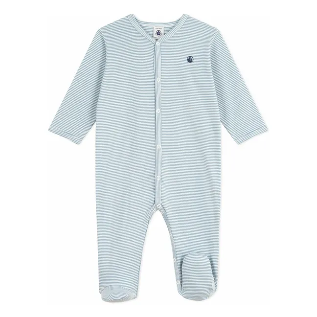 Pyjama Dors Bien Rayé Logo Coton Bio | Bleu