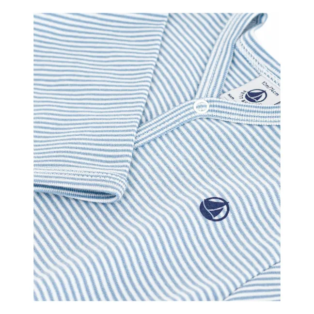 Pyjama Dors Bien Rayé Logo Coton Bio | Bleu
