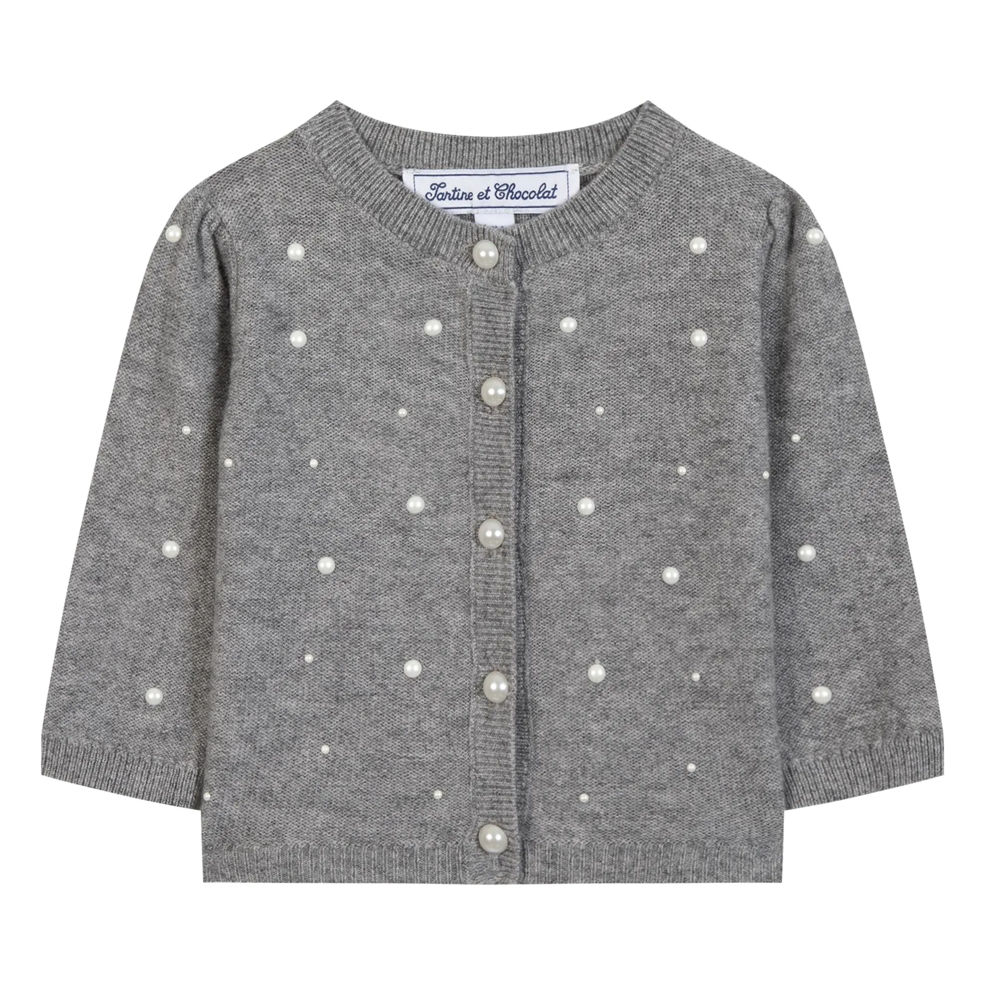 Tartine Et Chocolat Women's Grey Pearled Wool Cardigan