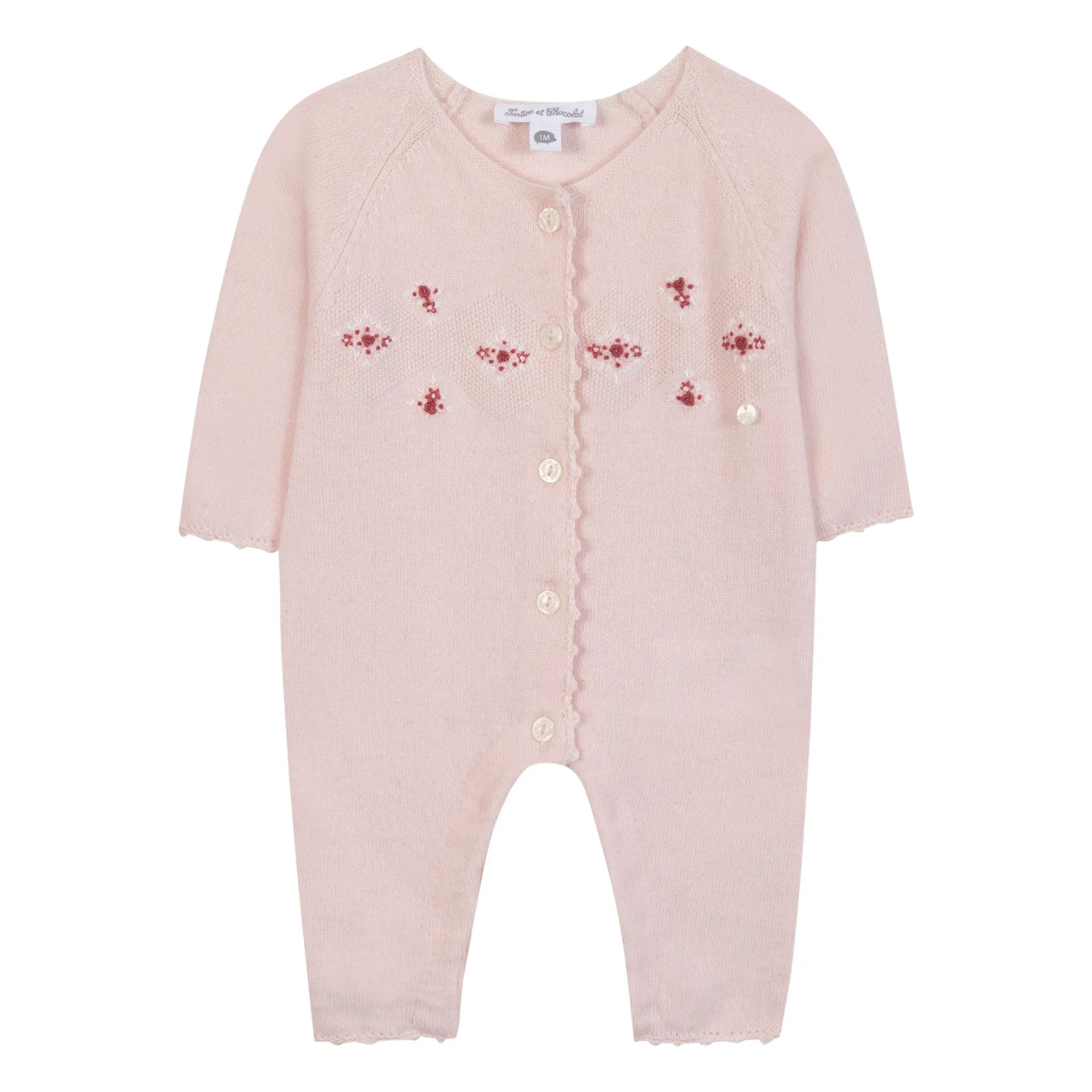 Tartine Et Chocolat Women's Pale Pink Wool Embroidered Jumpsuit