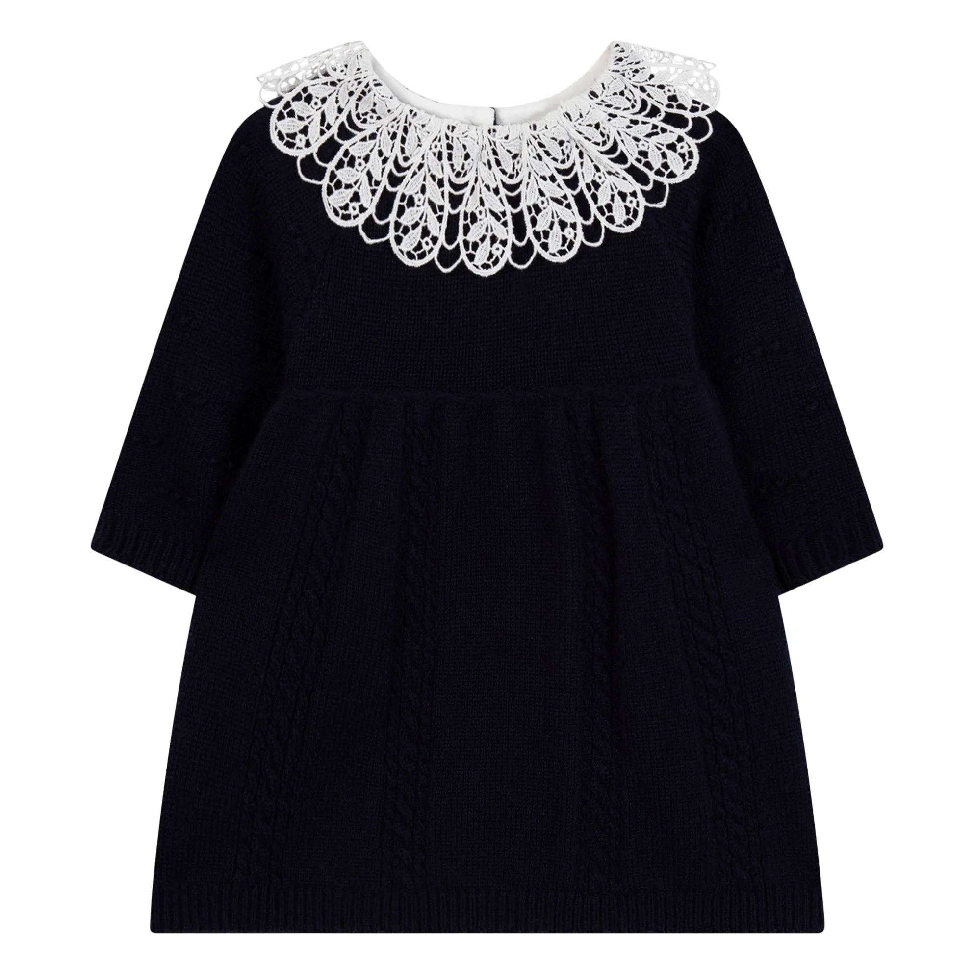 Tartine Et Chocolat Women's Navy Blue Wool Lace Collar Dress