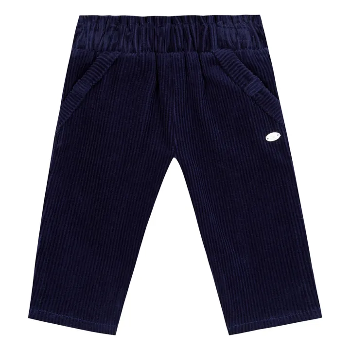 Pantalon Velours Côtelé Nœud | Bleu nuit- Image produit n°0