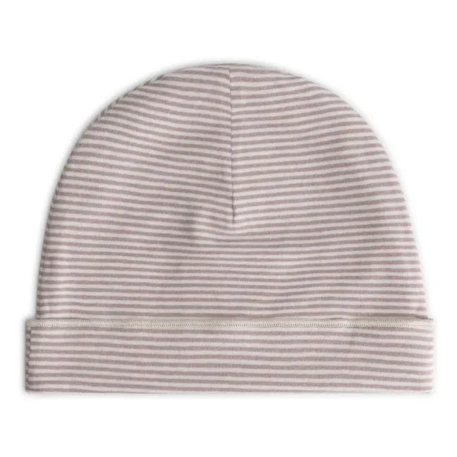 Organic cotton striped beanie | Mauve