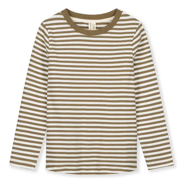 T-shirt Rayures Coton Bio | Brun kaki