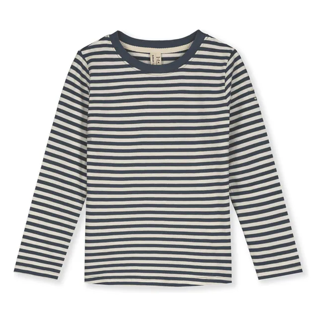 T-shirt Rayures Coton Bio | Bleu gris