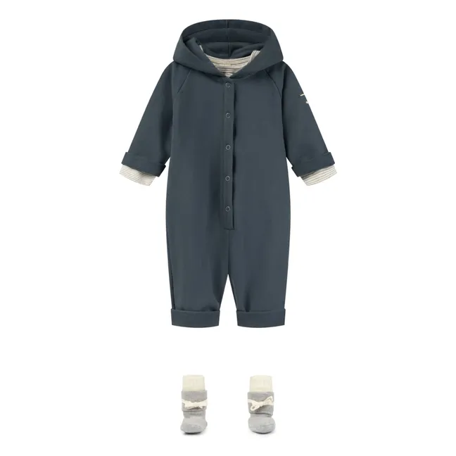 Mono con capucha de algodón ecológico | Azul Gris
