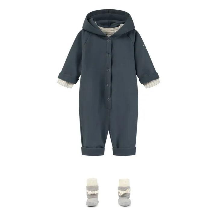 Mono con capucha de algodón ecológico | Azul Gris- Imagen del producto n°3