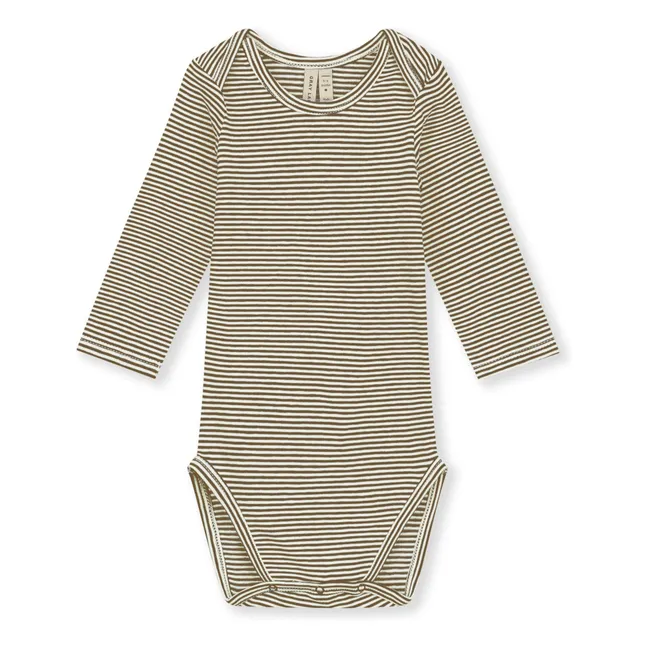 Body de algodón orgánico a rayas | Marrón Kaki