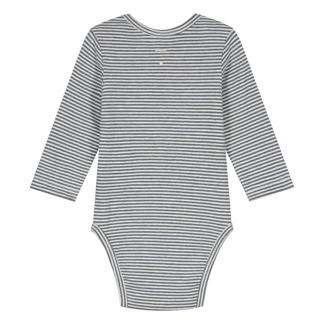 Body de algodón orgánico a rayas | Azul Gris