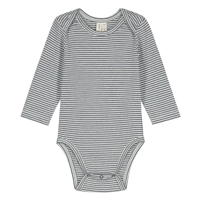 Body de algodón orgánico a rayas | Azul Gris