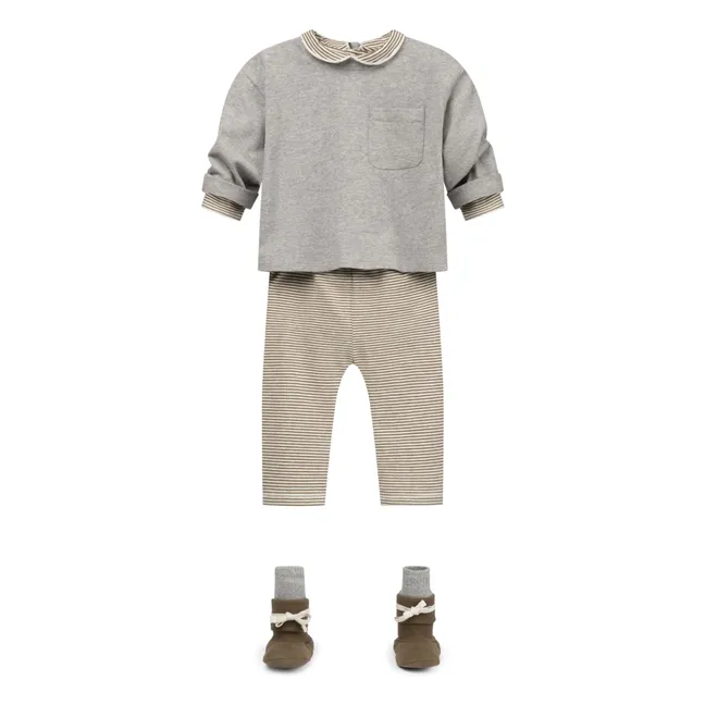 Stripes Organic Cotton Legging | Khaki brown