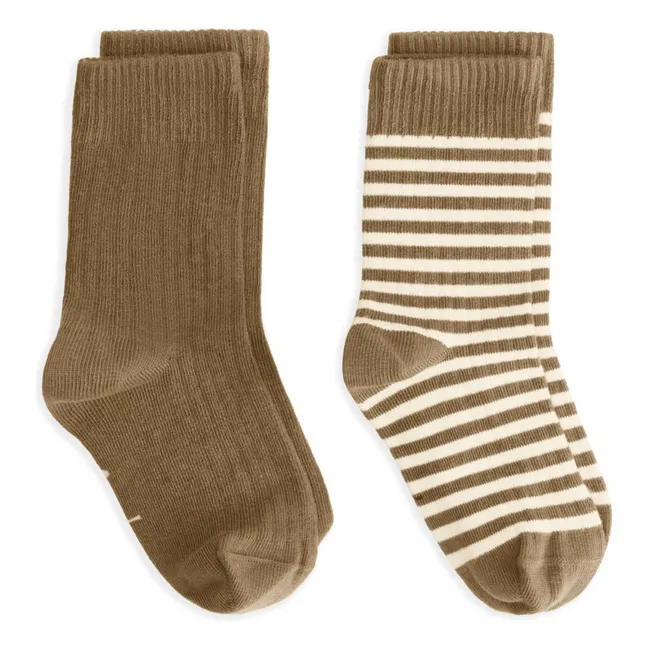 Lot de 2 Paires de Chaussettes Coton Bio | Brun kaki