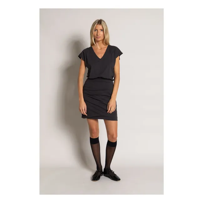 Vestido drapeado de algodón orgánico  | Negro