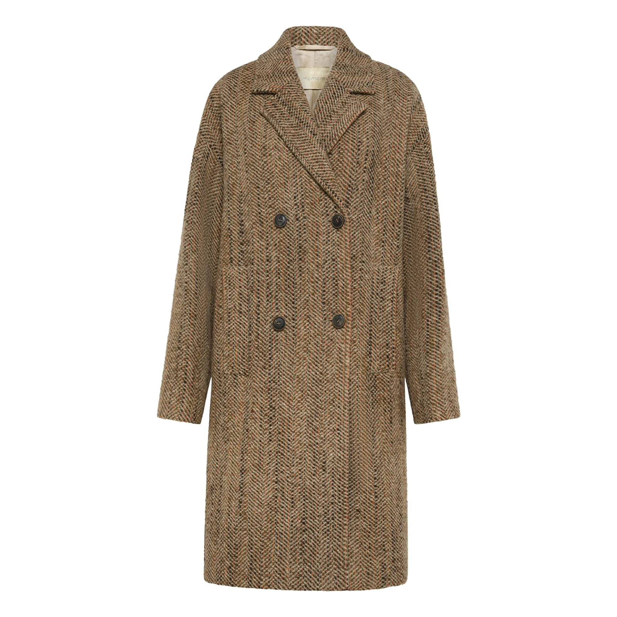 Momoni Beige Lancaster Herringbone Virgin Wool Coat
