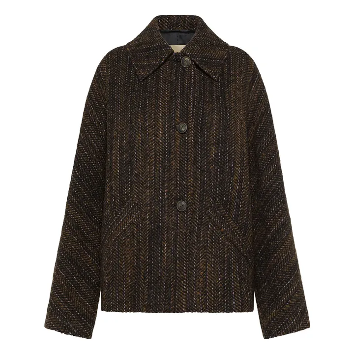 Manteau Lord Herringbone Laine Vierge | Noir- Image produit n°0