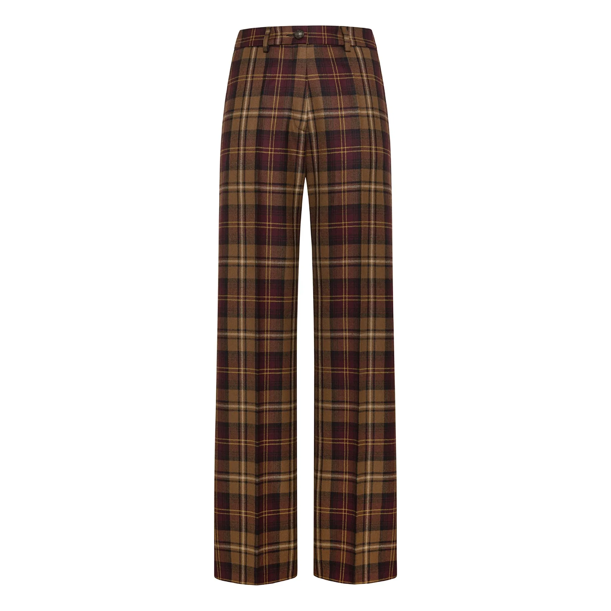 Momoni Men's Burgundy Milton Virgin Wool Check Trousers