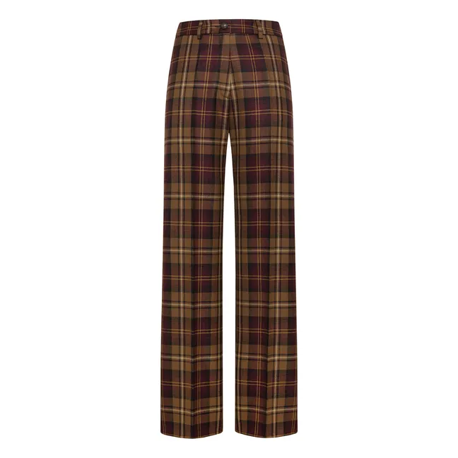 Pantalon Milton Carreaux Laine Vierge | Bordeaux