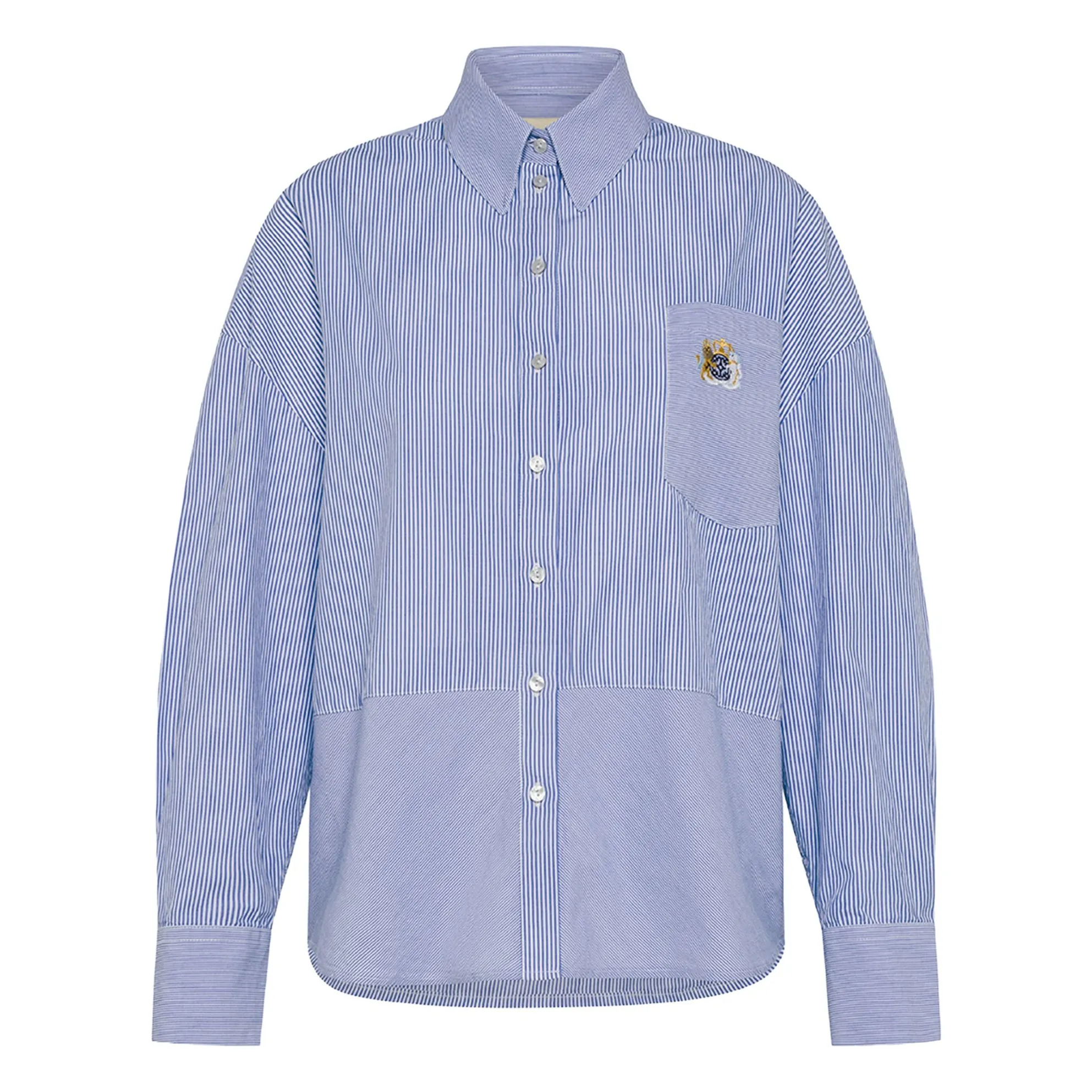 Momoni Men's Light Blue Claire Striped Cotton Poplin Shirt