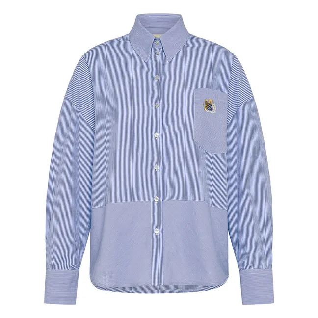 Chemise Claire Rayée Popeline de Coton | Bleu Clair