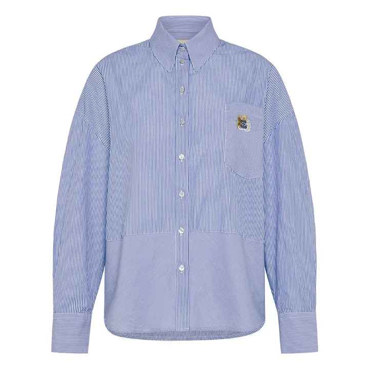 Chemise Claire Rayée Popeline de Coton | Bleu Clair- Image produit n°0
