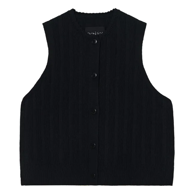 Extra Fine Merino Wool Ribbed Sleeveless Vest | Black