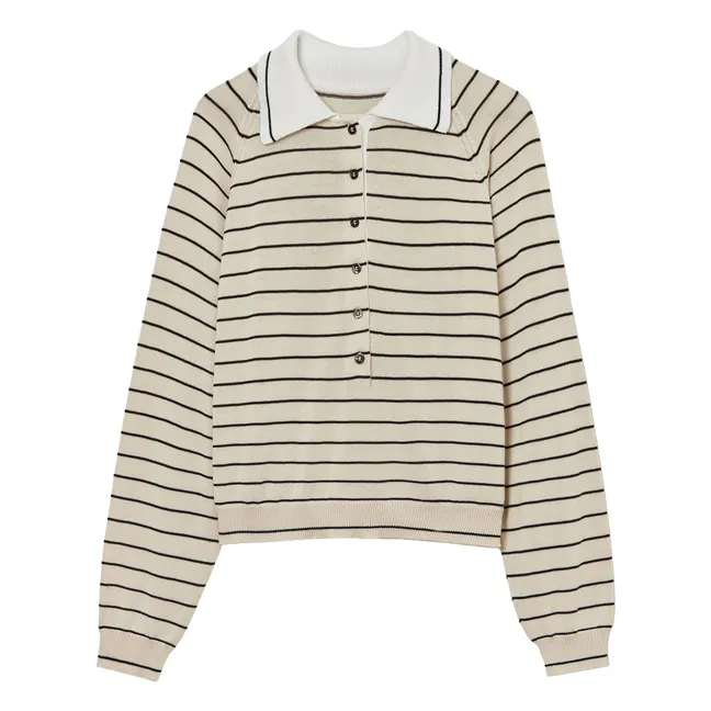 Polo Rayé Coton Bio | Ecru