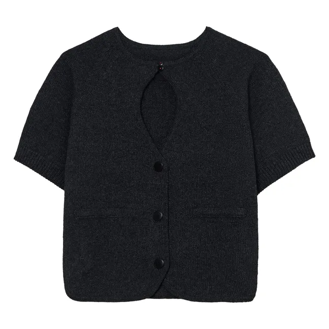 Recycled Cotton Cut-Out Cardigan | Charcoal grey