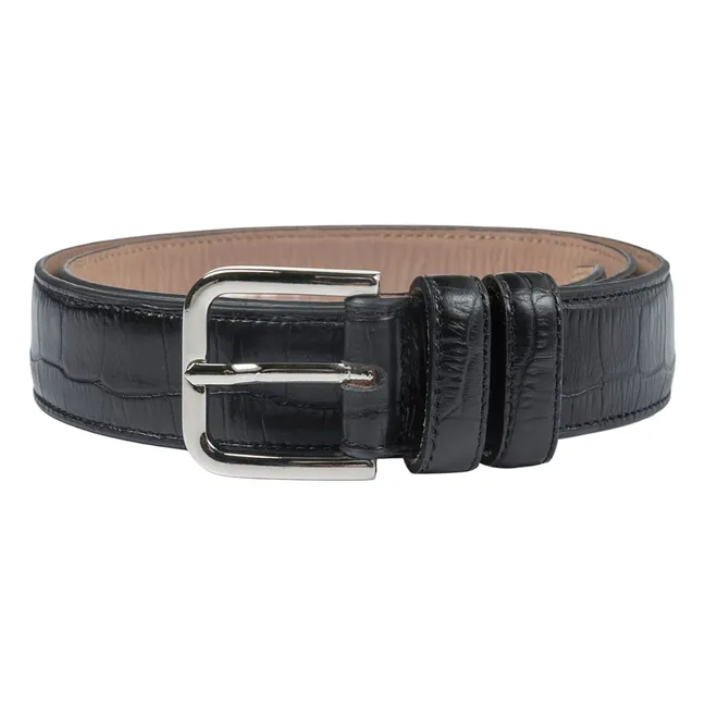 Cintura classica in pelle effetto coccodrillo | Nero