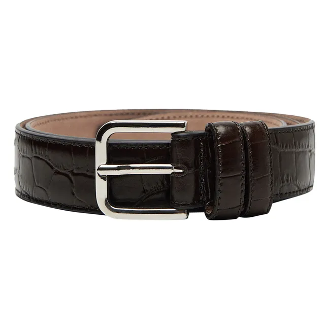 Classic Crocodile Effect Leather Belt | Brown