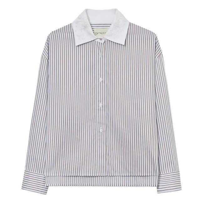 Striped shirt with pearl collar | Light blue