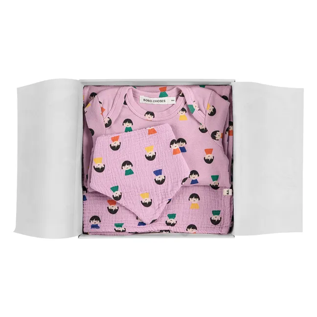 Lot Pyjama Lange et Bavoir Pions | 	Lilas