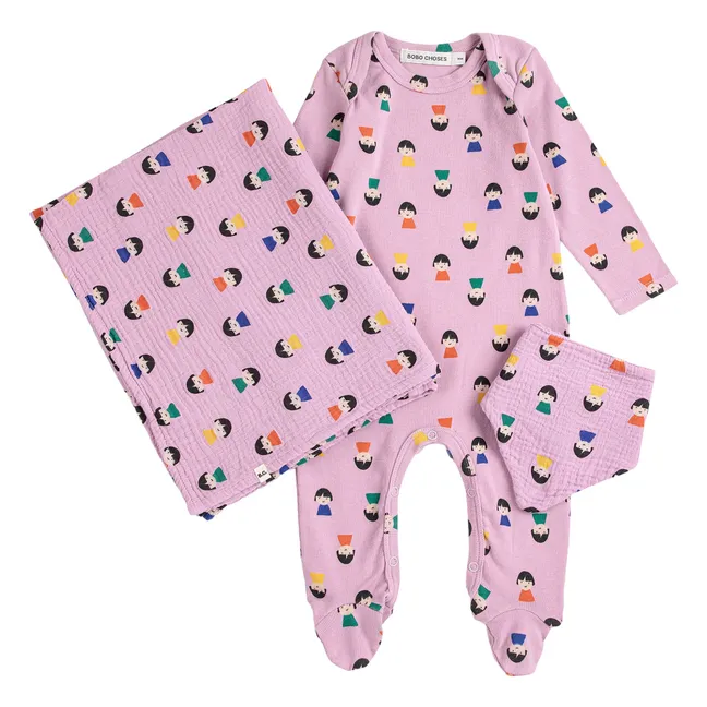 Lot Pyjama Lange et Bavoir Pions | 	Lilas