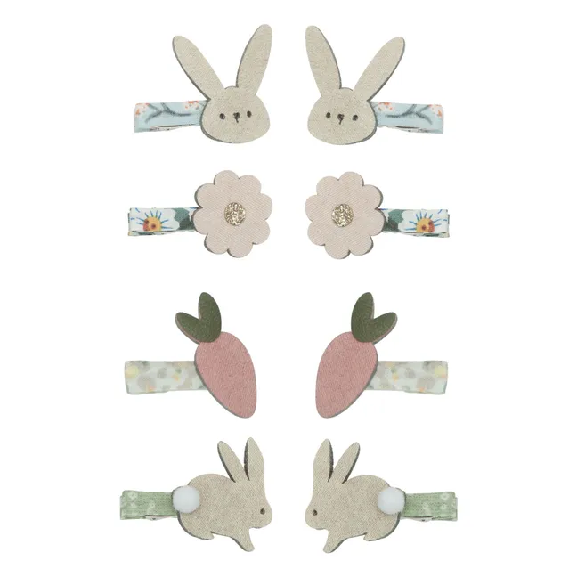 8er-Set Bunny &amp; Flower Haarspangen | Cremefarben