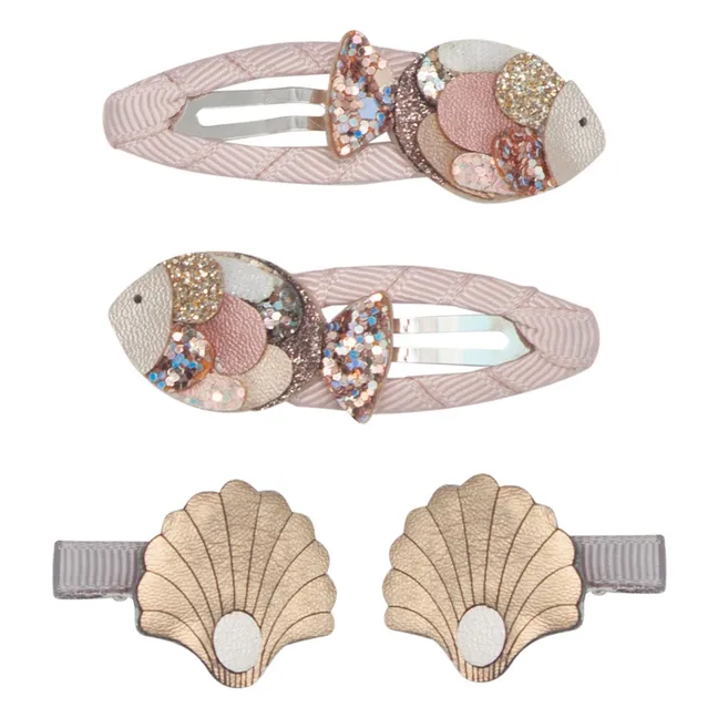 Set of 3 Fish and Shell clips | Pink