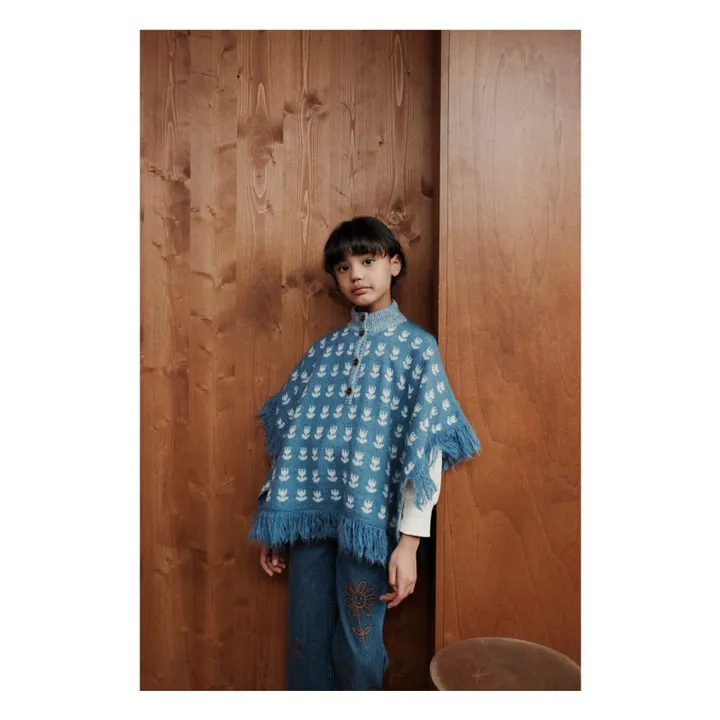 Poncho Tulipes Laine | Bleu- Image produit n°1