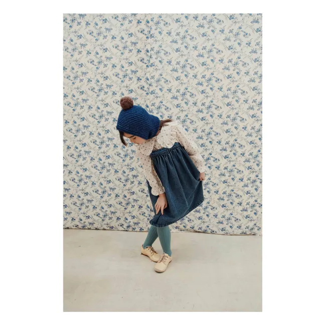 Cagoule Pompon Laine Mérinos | Bleu