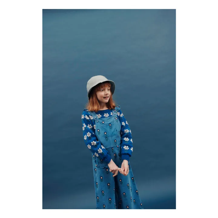 Salopette Fleurie Velours Côtelé | Bleu- Image produit n°1